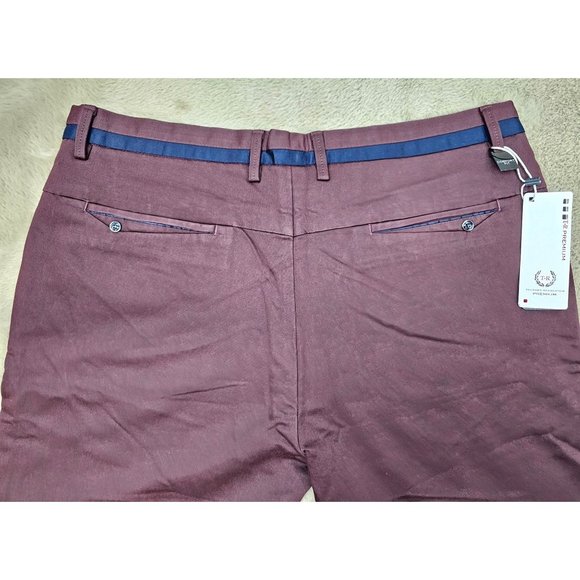 TR Premium Comfort-Fit Casual Stretch Flat Front Burgundy Chino Pants - Picture 9 of 11